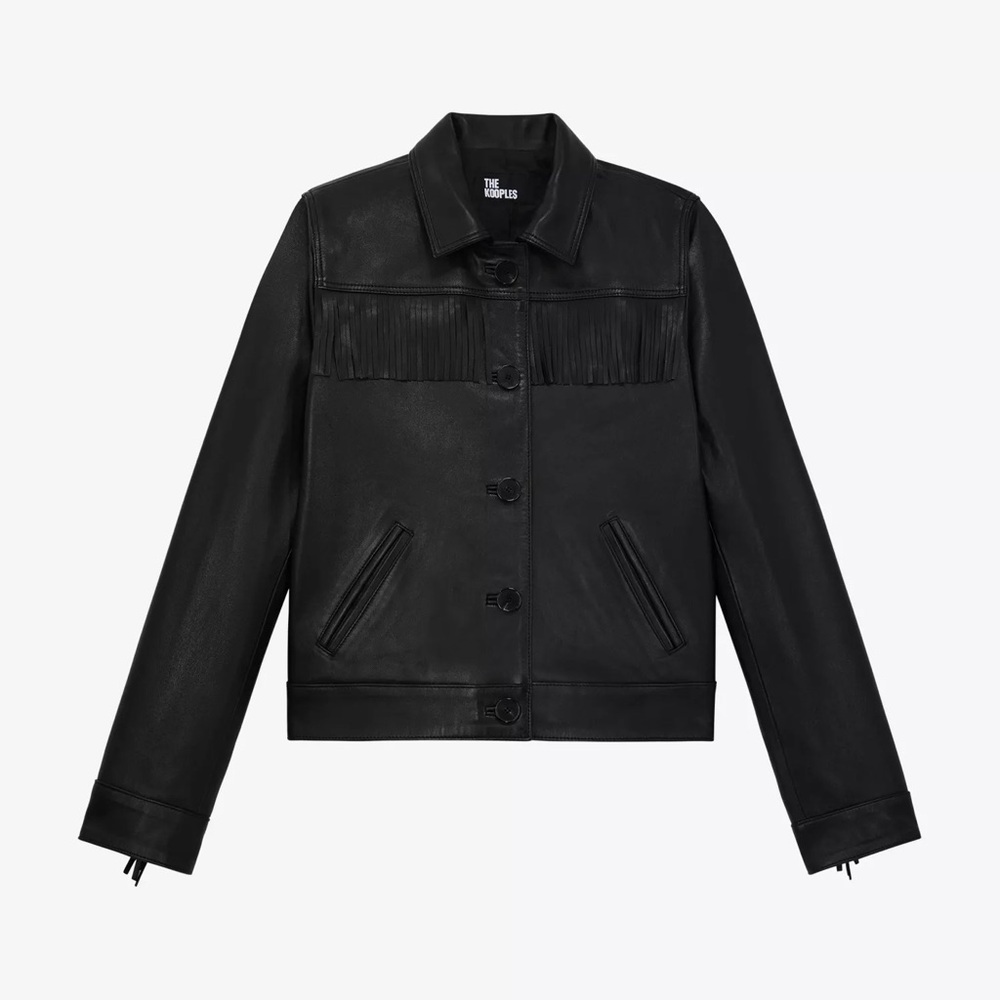 The Kooples Fringe Black Leather Jacket